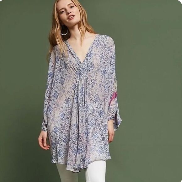 Anthropologie Tops - Anthropologie Floreat Boho Sheer Georgette Paisley & Floral Print Tunic Cover-Up